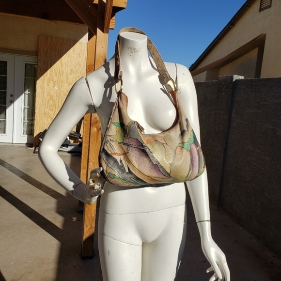 Magnifique abstract leather hand‎ painted shoulder ba - Picture 3 of 16